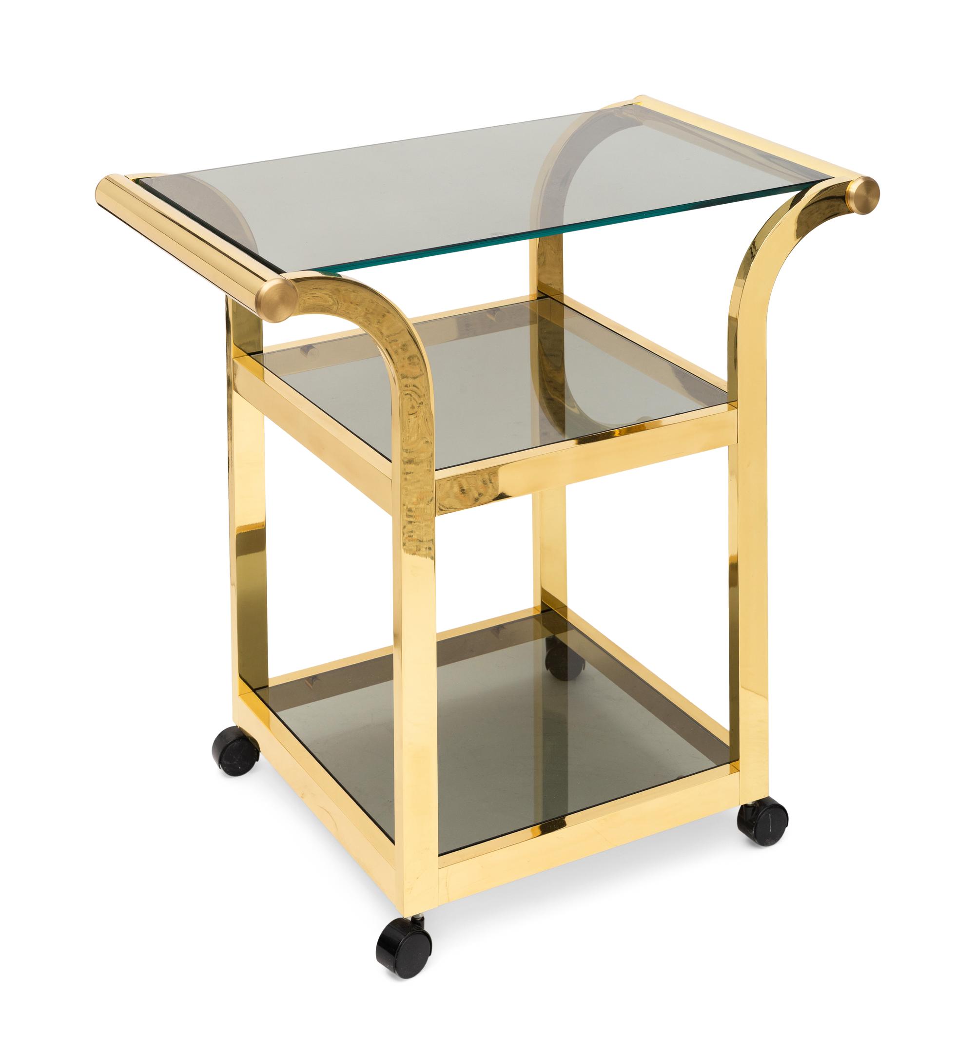 A Polished Brass and Smoked Glass Bar Cart