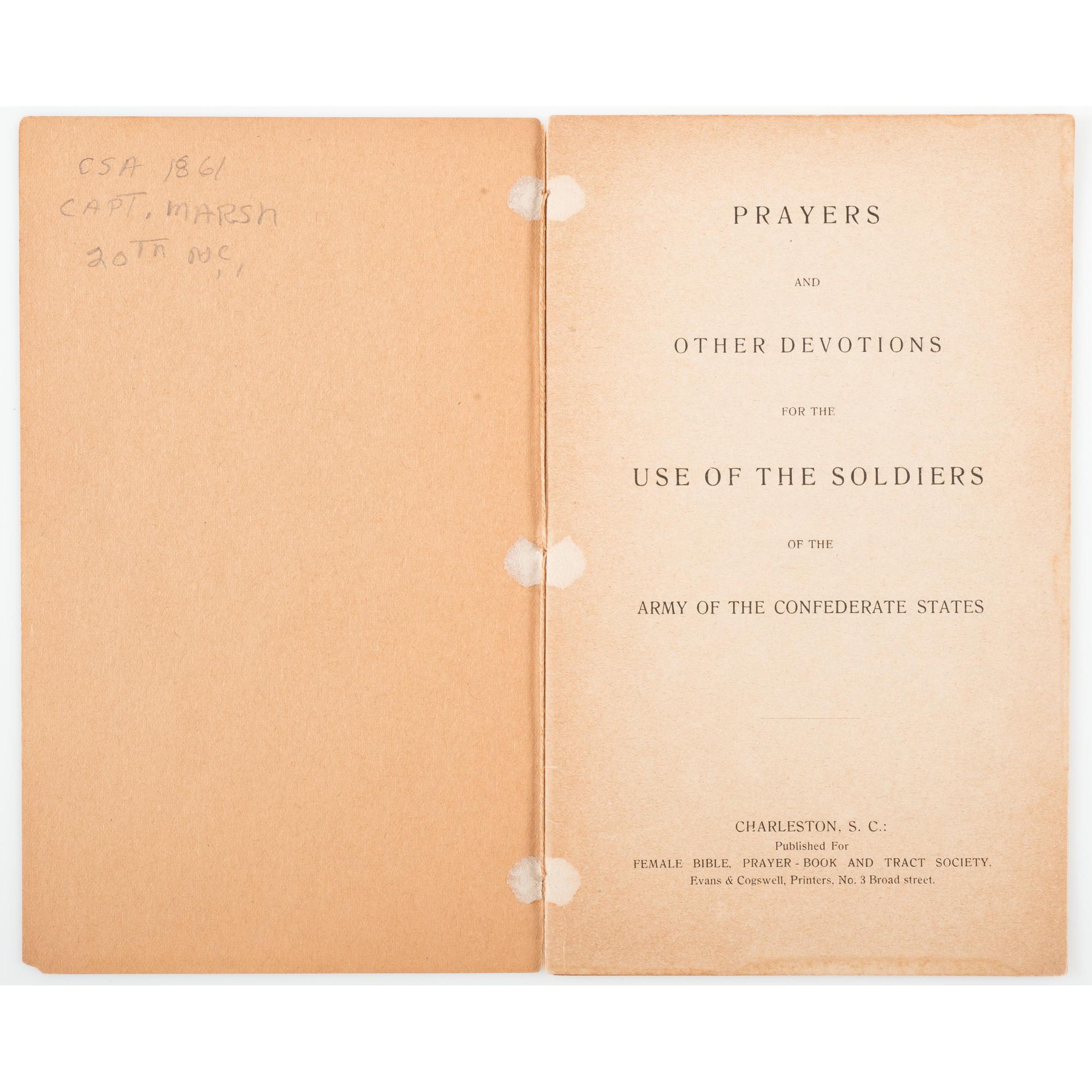 Rare Confederate Imprint, Prayers...for the Use of the Soldiers