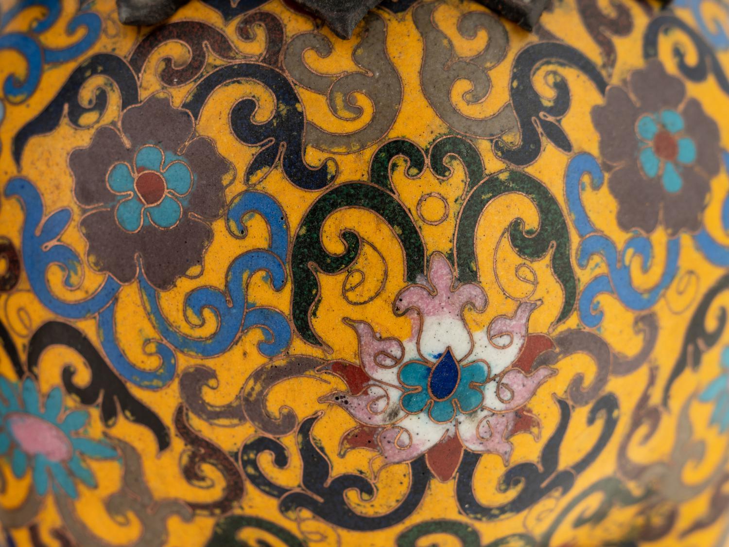 A Pair of Cloisonné Enamel Lions