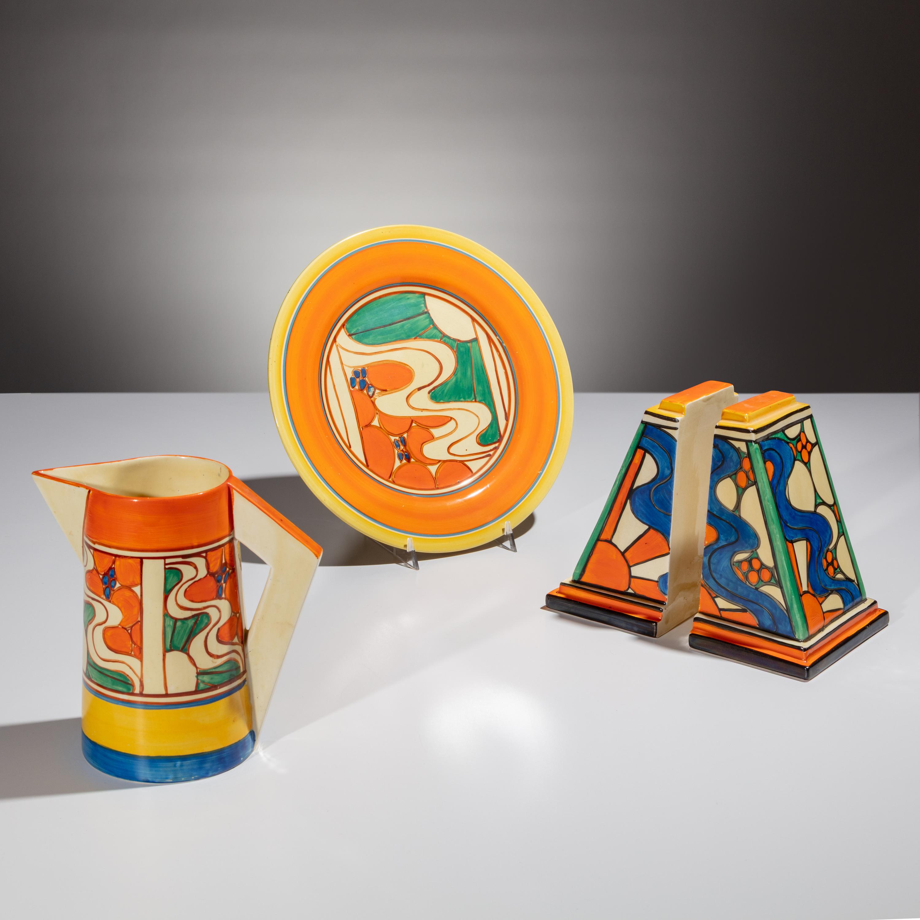Clarice Cliff (English, 1899–1972) — Sunrise pattern, 4 pieces