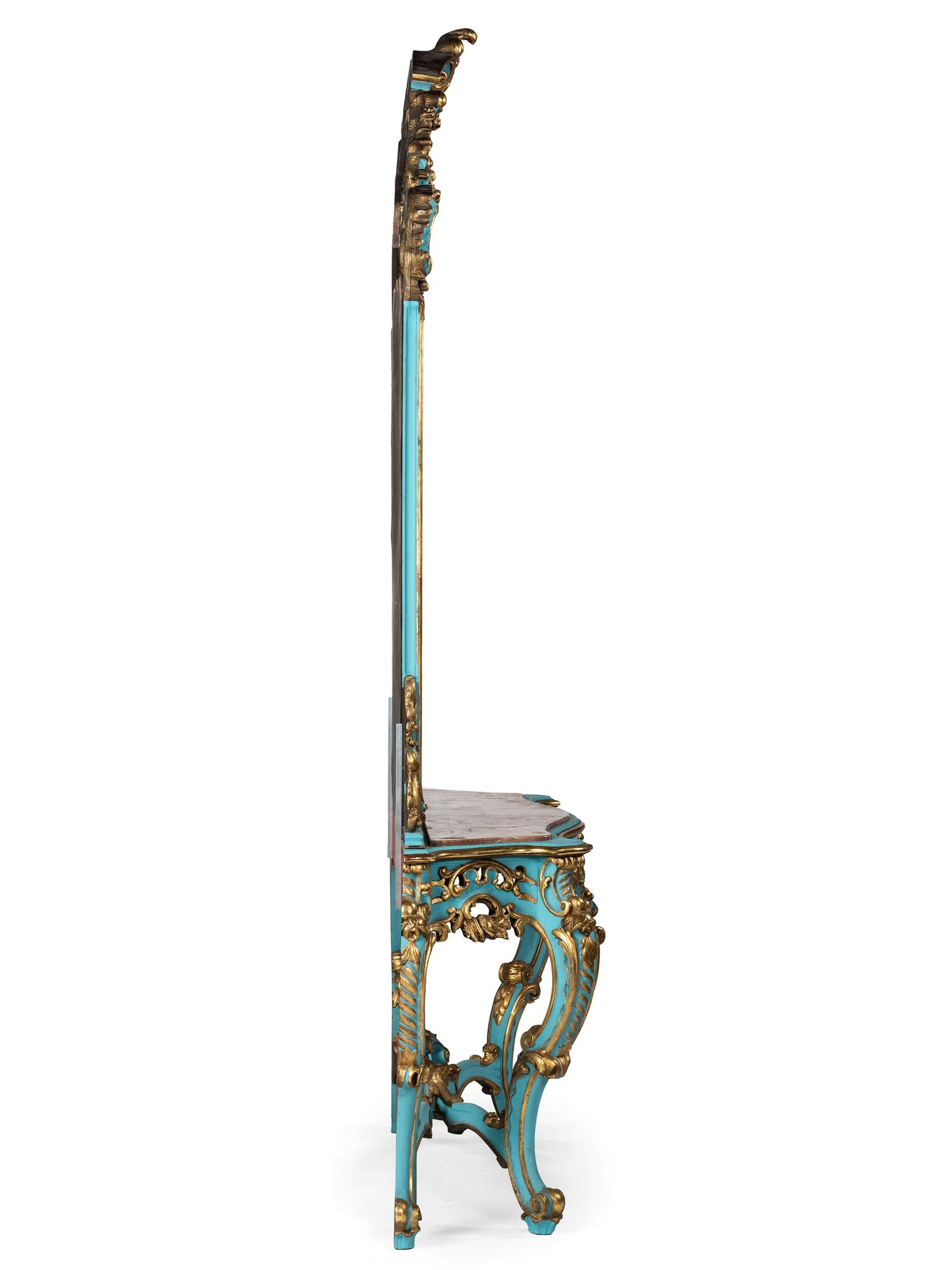 A Painted Italian Baroque Style Console Table and Mirror