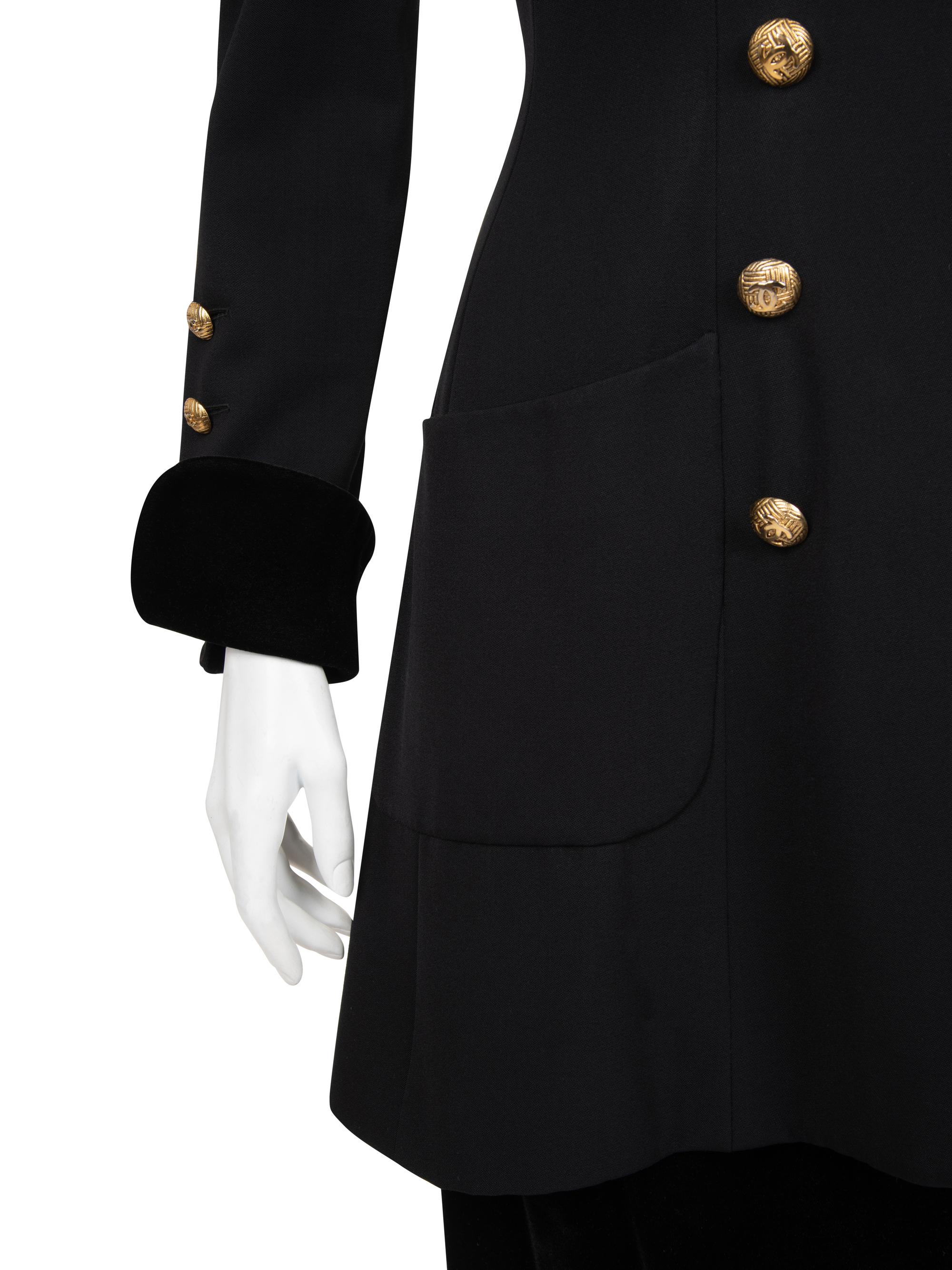 Chanel Double-Breasted Skirt Ensemble Trimmed with Velvet, 1980-90s
