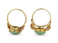 Two Chinese 14K Yellow Gold Mounted Jadeite Rings
