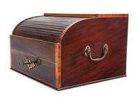 A Regency Marquetry and Parquetry Decorated Mahogany Tambour-Front Writing Box