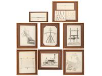 [CIVIL WAR]. A group of 10 pre-War drawings/sketches believed to be class art made at the Naval Academy, many identified to "Fitzgerald," incl. renderings of engines, devices, and a map.