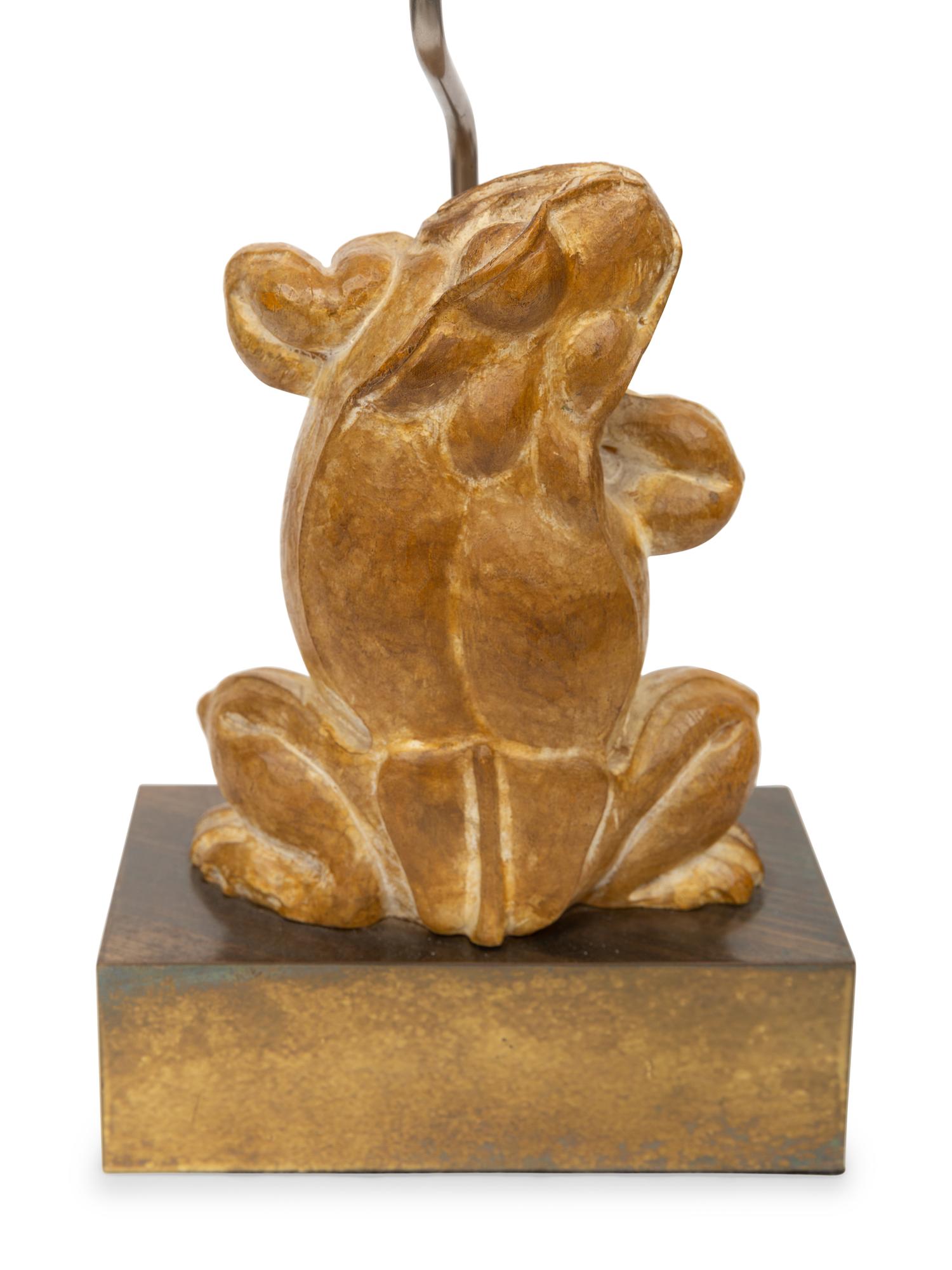 A Pair of Brass and Composite Frog Table Lamps