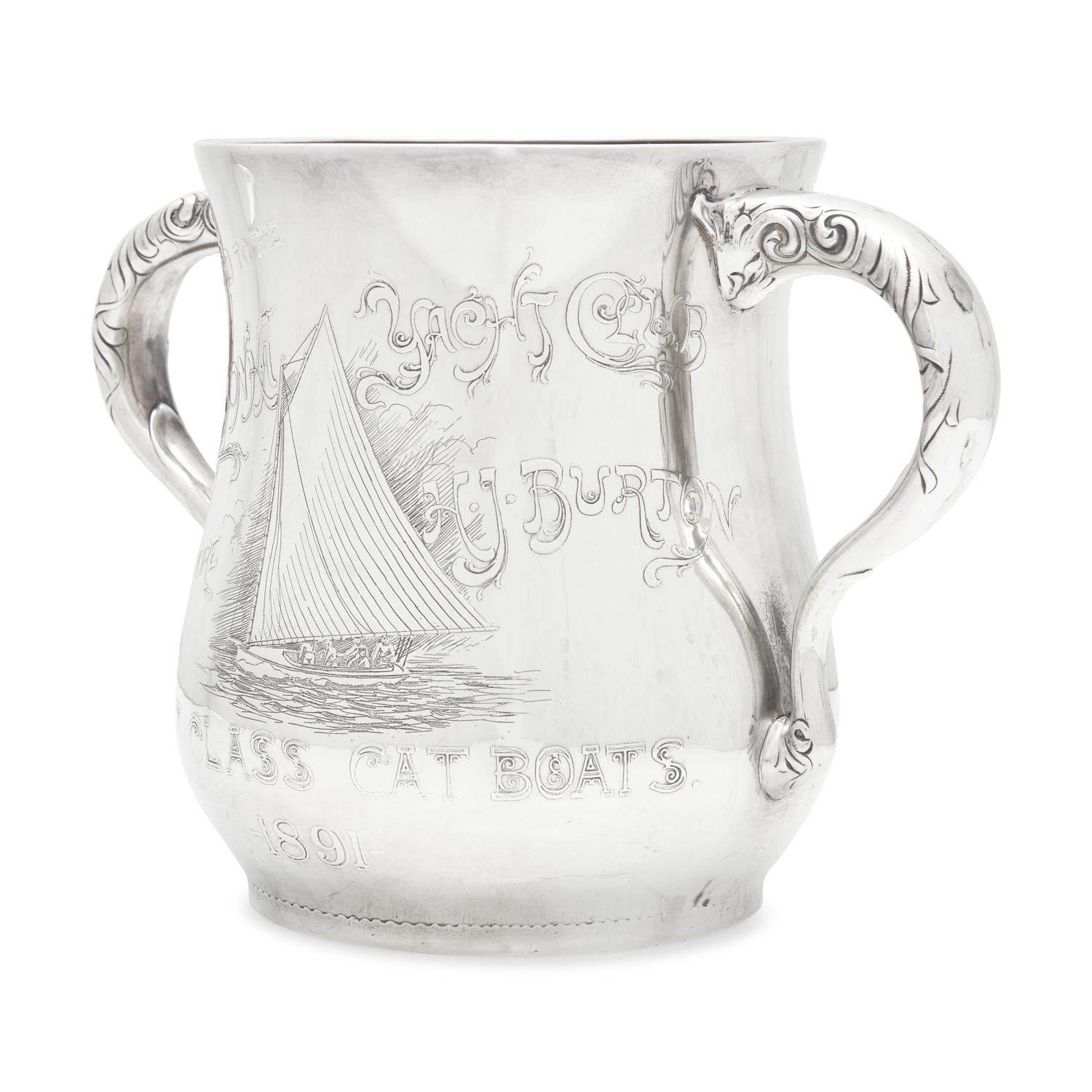 An Aesthetic Movement Sterling Silver Two-Handled Yacht Racing Trophy