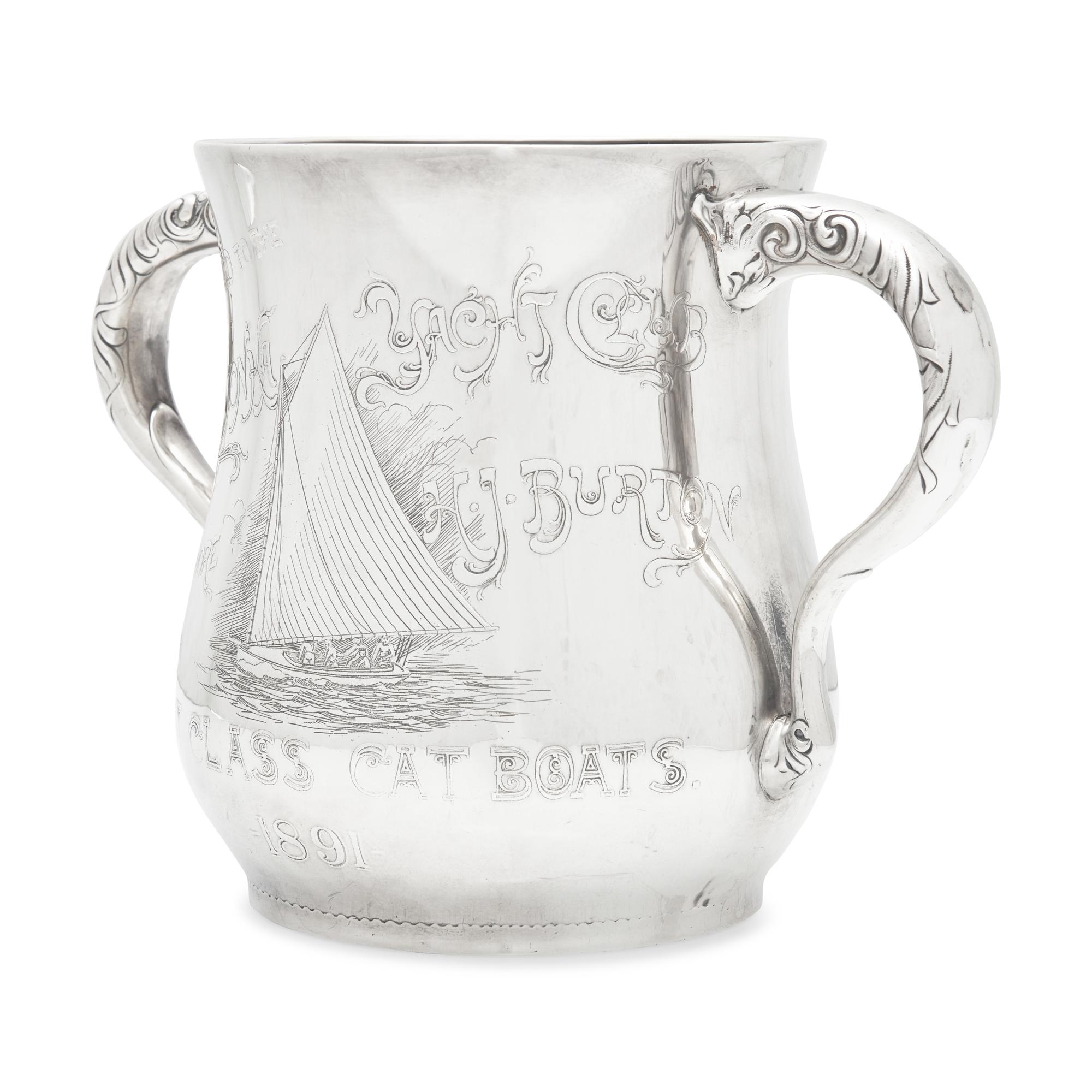 An Aesthetic Movement Sterling Silver Two-Handled Yacht Racing Trophy