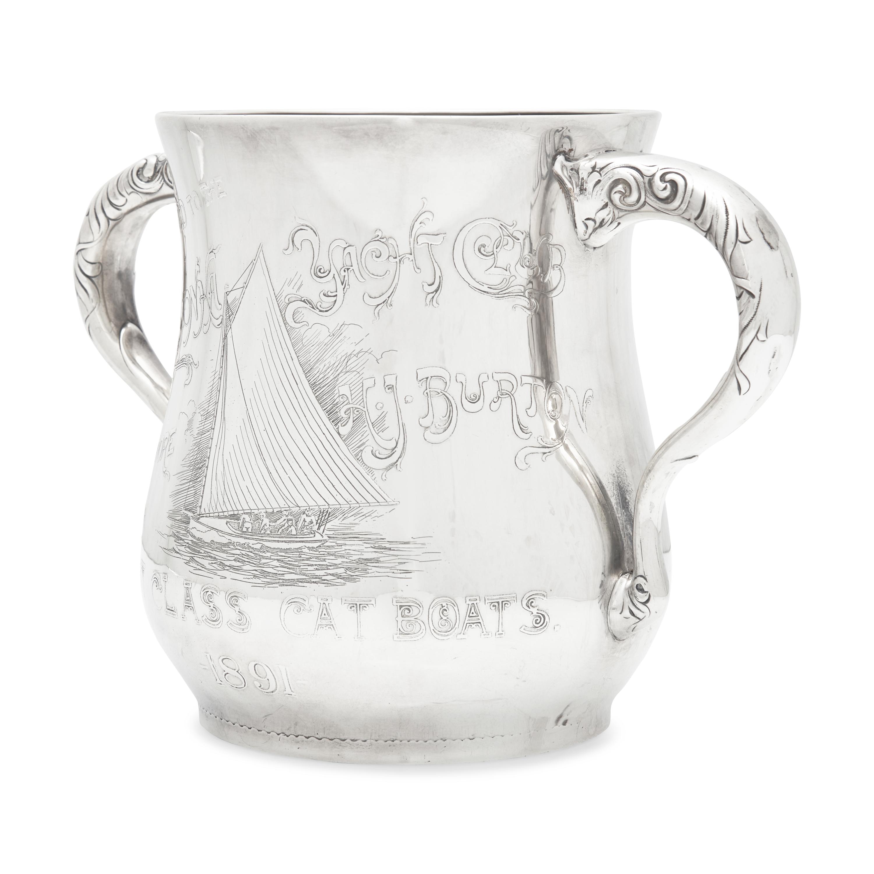 An Aesthetic Movement Sterling Silver Two-Handled Yacht Racing Trophy