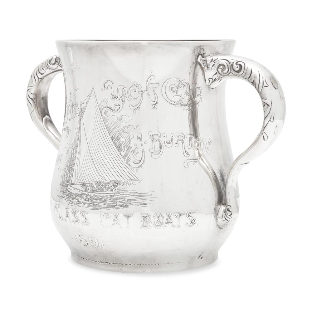 An Aesthetic Movement Sterling Silver Two-Handled Yacht Racing Trophy