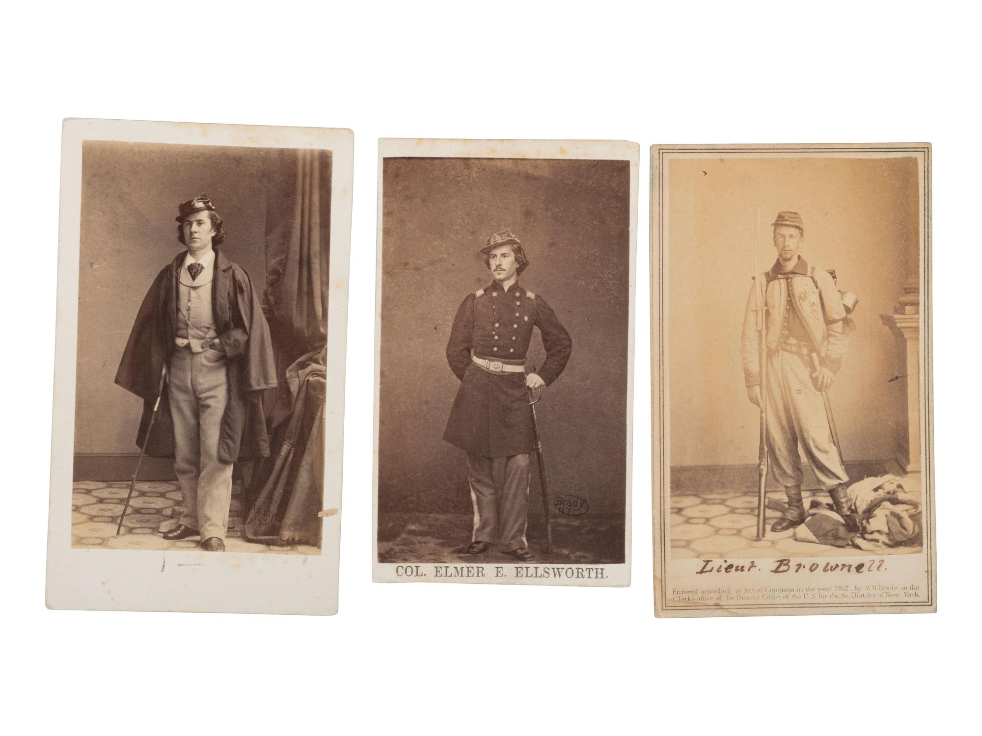 [CIVIL WAR]. A group of 3 CDVs of Elmer Ellsworth and his avenger Francis Brownell.