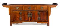 A Chinese Huanghuali Wood Altar Coffer Height 36 x width 86 x depth 19 1/2 inches.