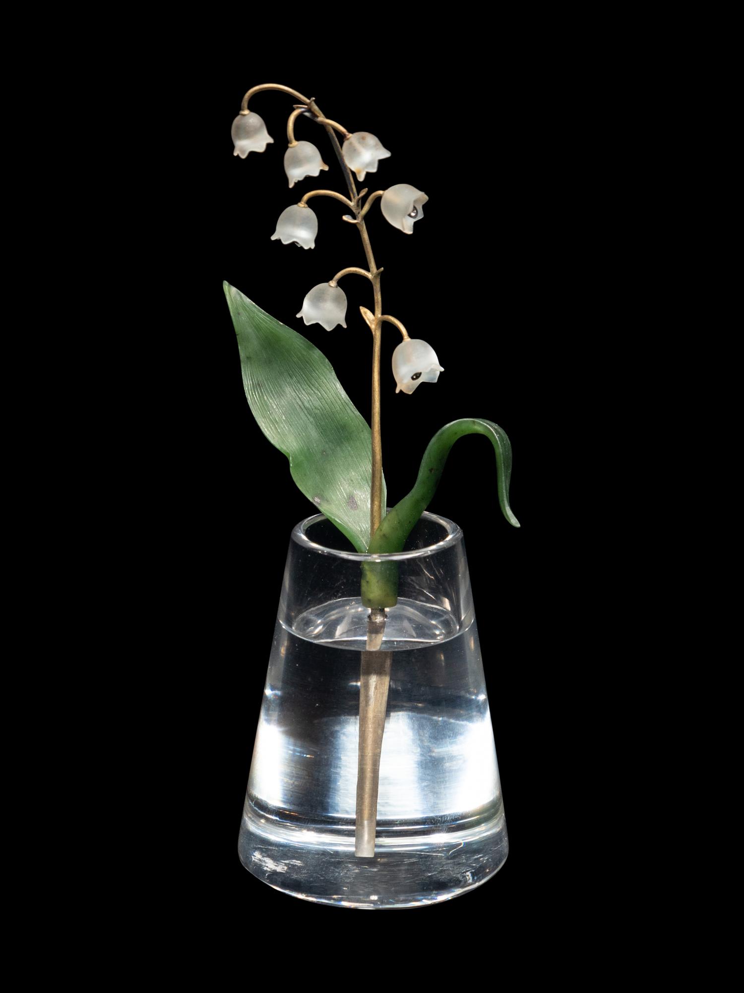 An Important Cartier Carved Rock Crystal, Aventurine and Moonstone Lily of the Valley Flower Study