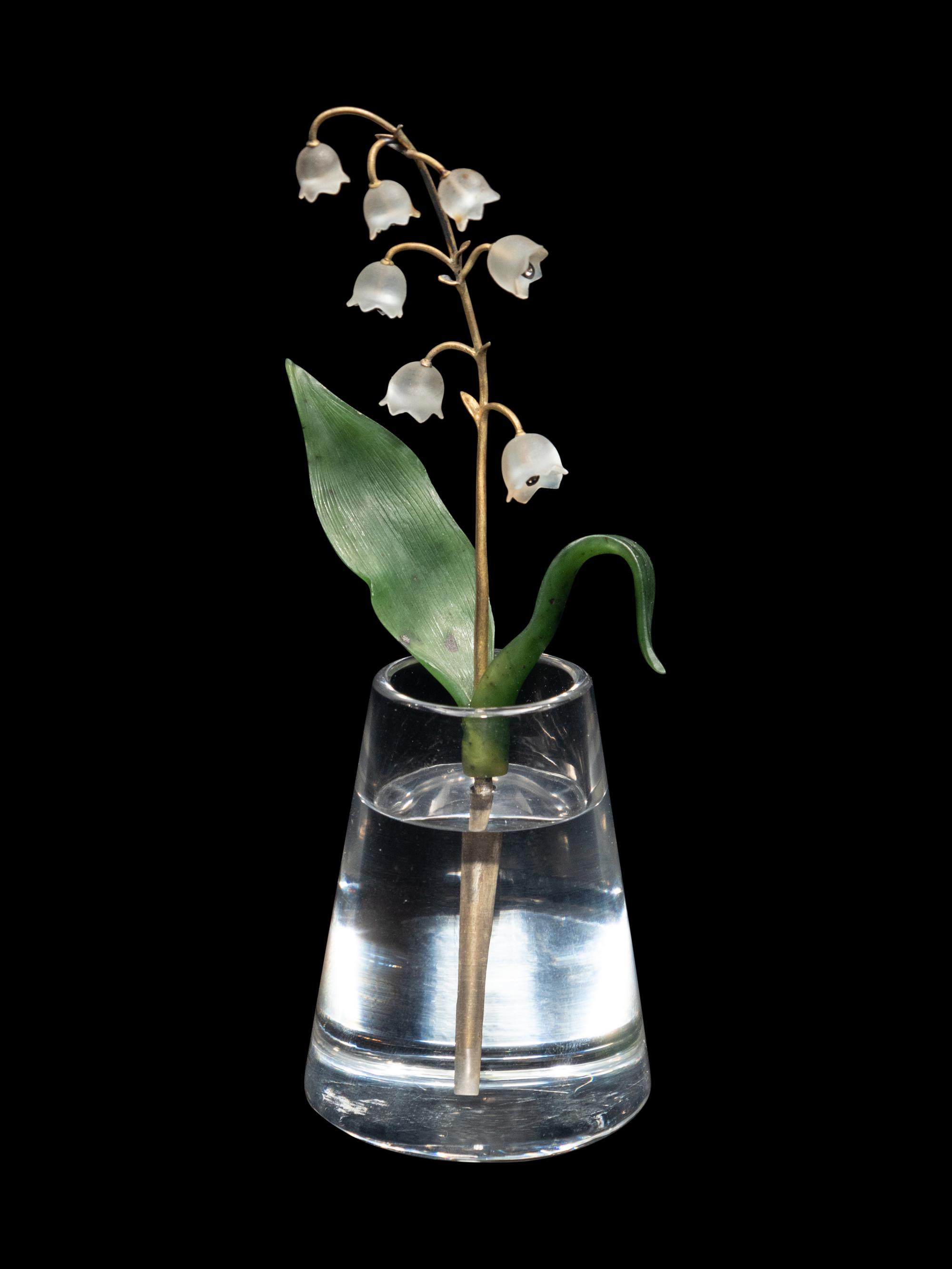 An Important Cartier Carved Rock Crystal, Aventurine and Moonstone Lily of the Valley Flower Study