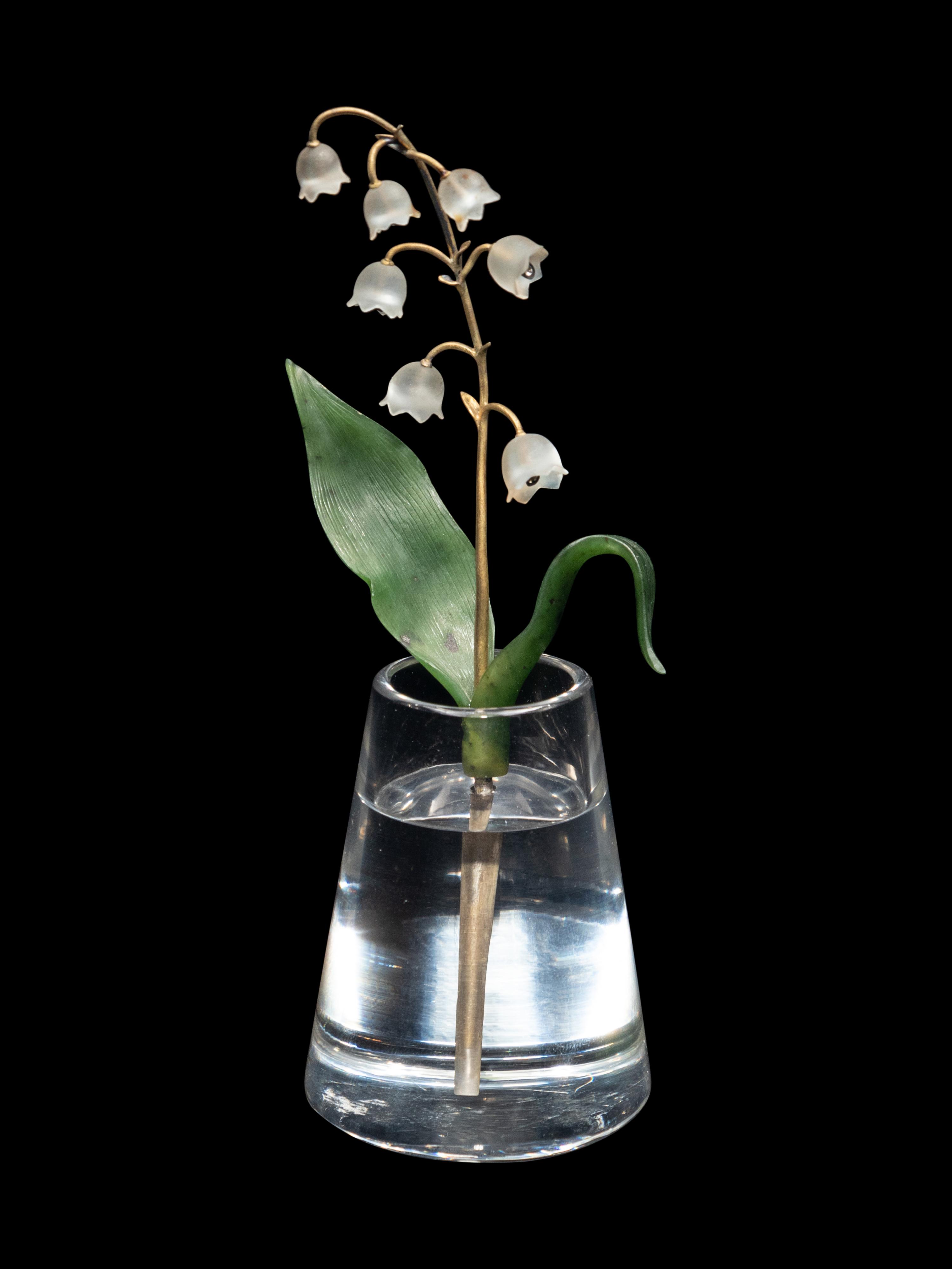 An Important Cartier Carved Rock Crystal, Aventurine and Moonstone Lily of the Valley Flower Study