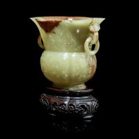 A Chinese Yellow Jade 'Lobed' Zun Vase 黃玉仿古饕餮紋海棠尊