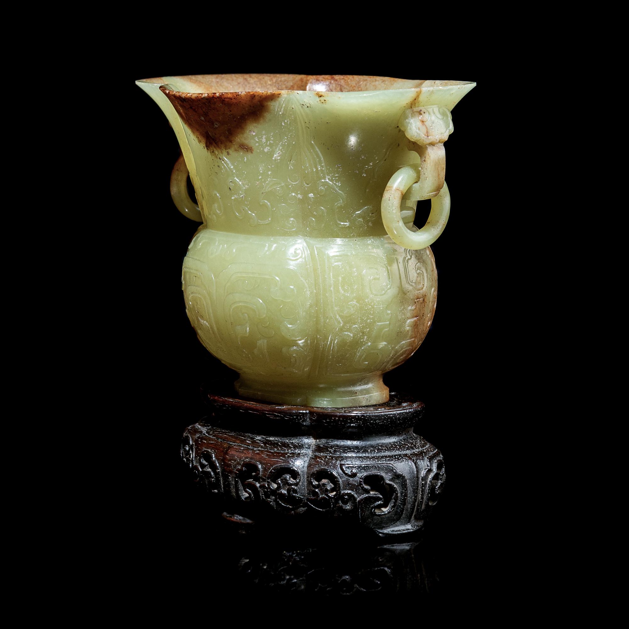 A Chinese Yellow Jade 'Lobed' Zun Vase 黃玉仿古饕餮紋海棠尊