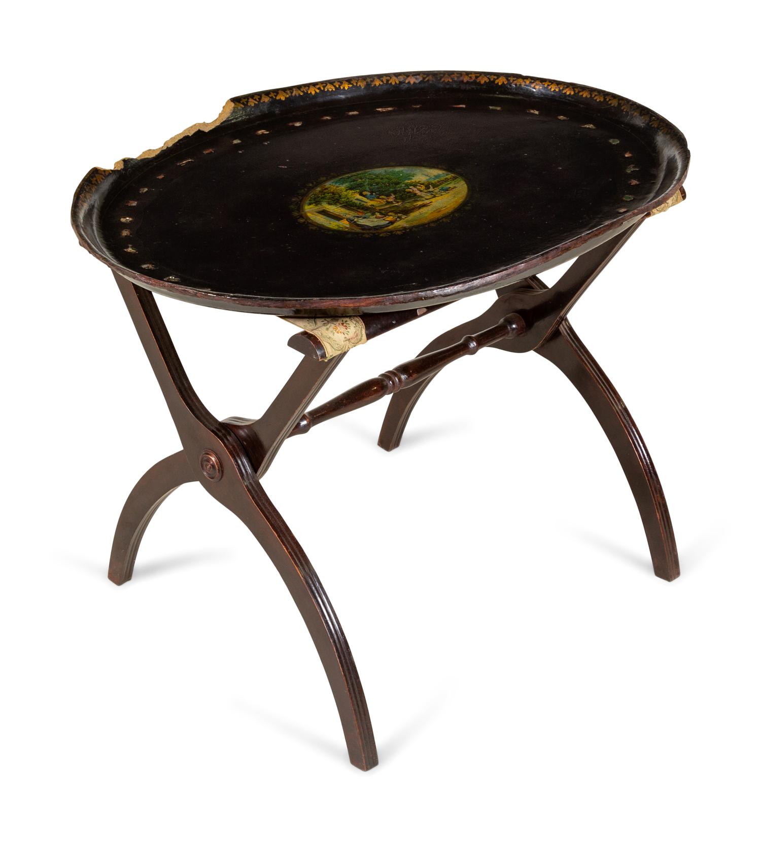 A Victorian Papier-Mâché Tray and an Associated Luggage Rack Stand
