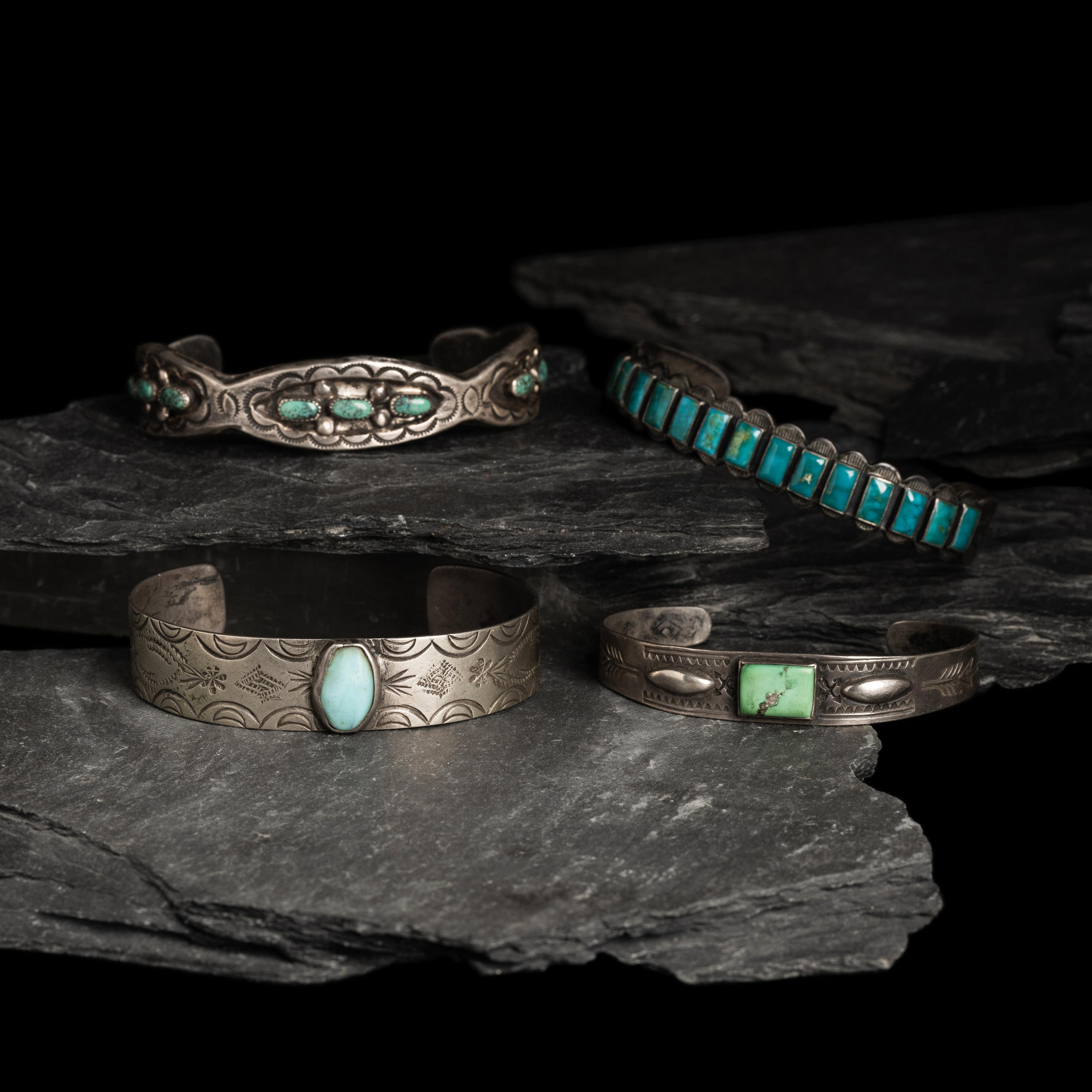 Navajo Silver and Turquoise Cuff Bracelets, PLUS