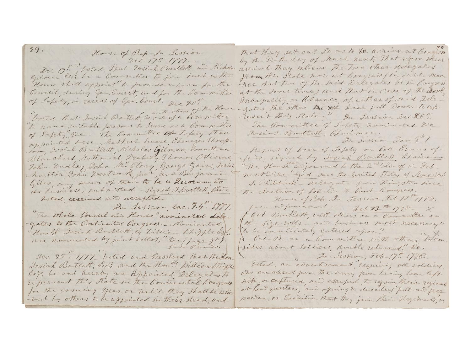 [SIGNER]. Manuscript journal regarding Josiah Bartlett, Declaration of Independence signer.