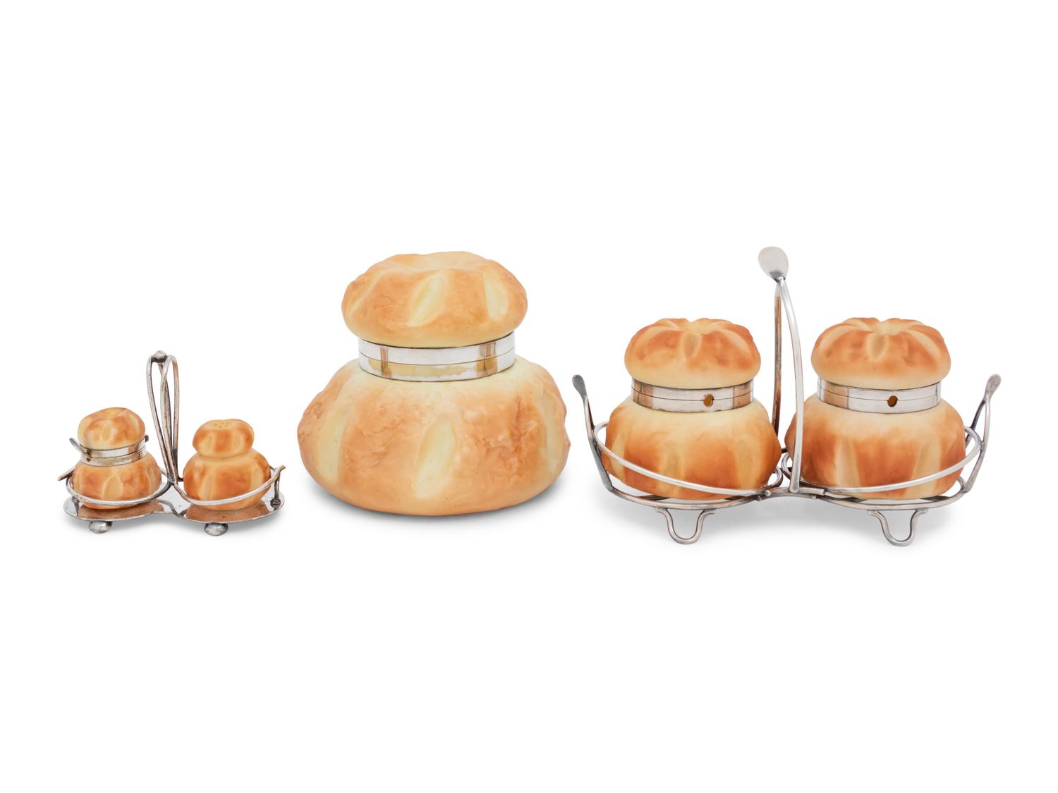 A Group of Royal Worcester Brioche à Tête Porcelain Table Articles