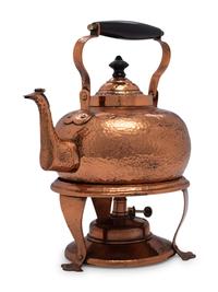 An American Hammered Copper Kettle on Stand