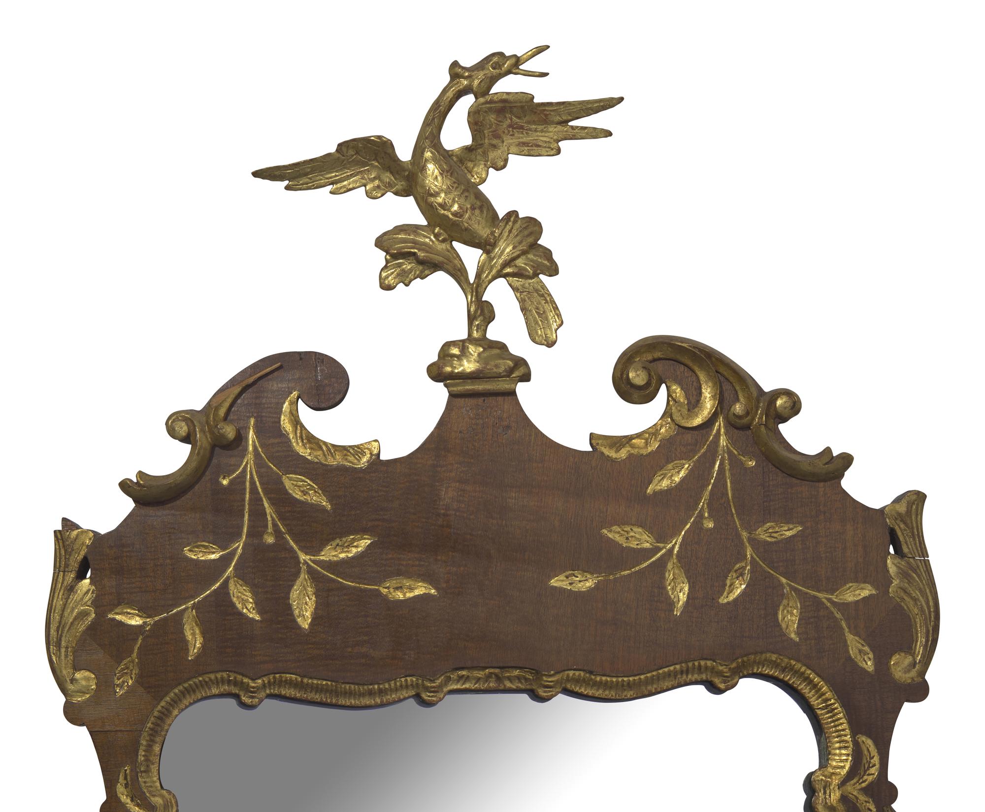 A Fine George II Carved and Engraved Parcel-Gilt Walnut Mirror, Circa 1750