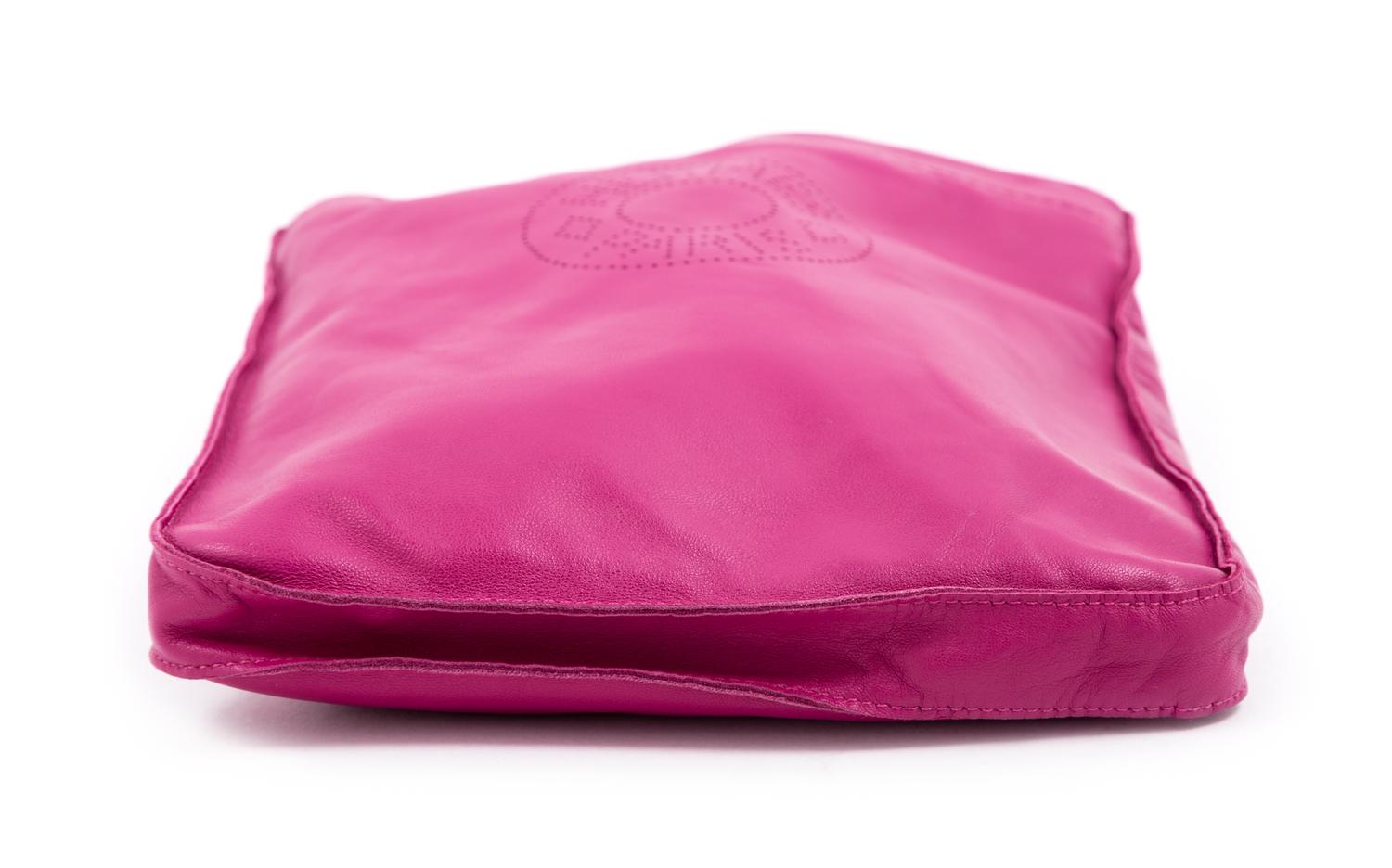 An Hermès Rose Tyrien Agneau Clou de Selle Pouch 8.75" H x 7.5" W x 1" D; Strap Drop: 20".