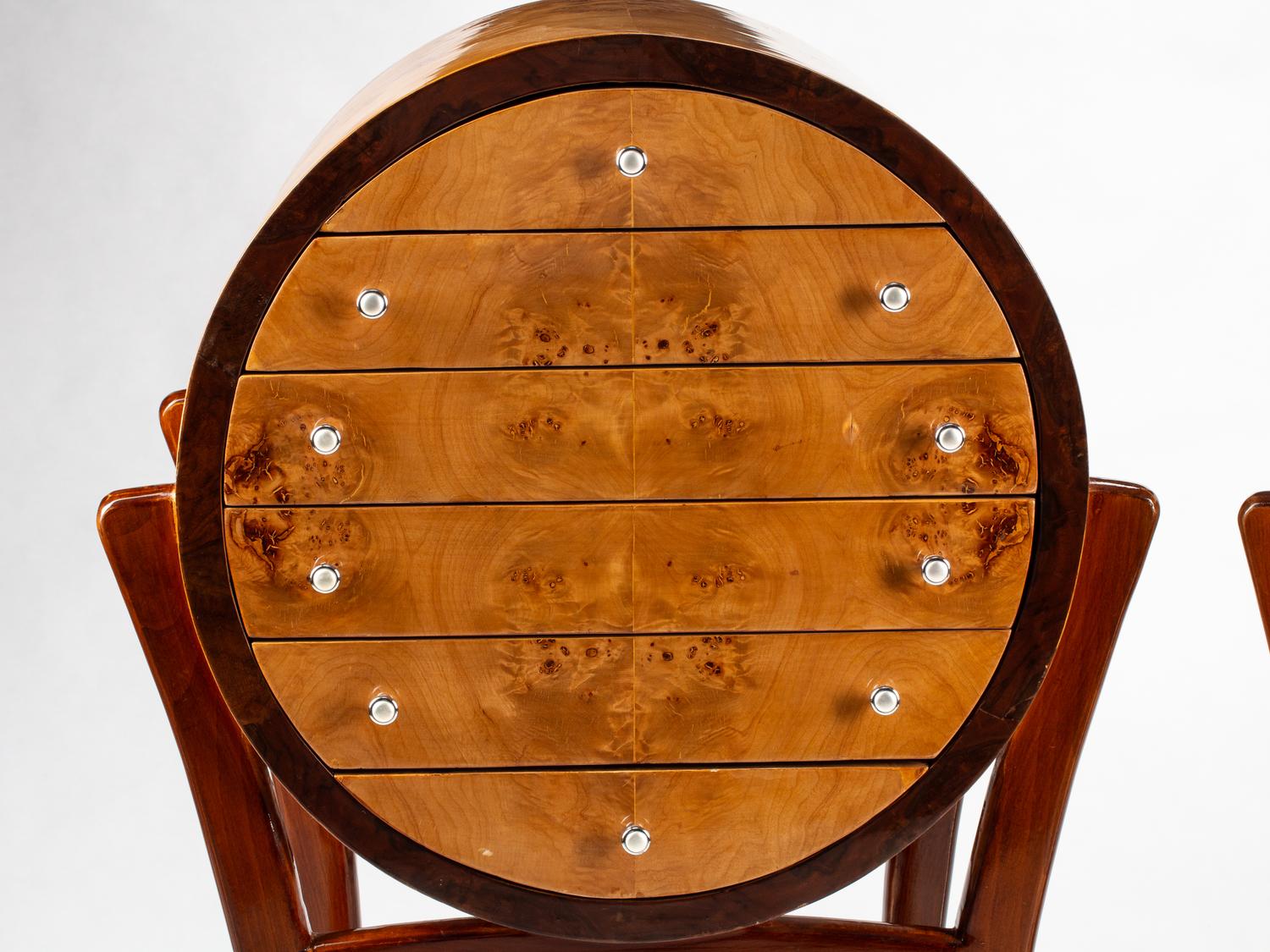 A Pair of Art Deco Style Burlwood Chests on Stands