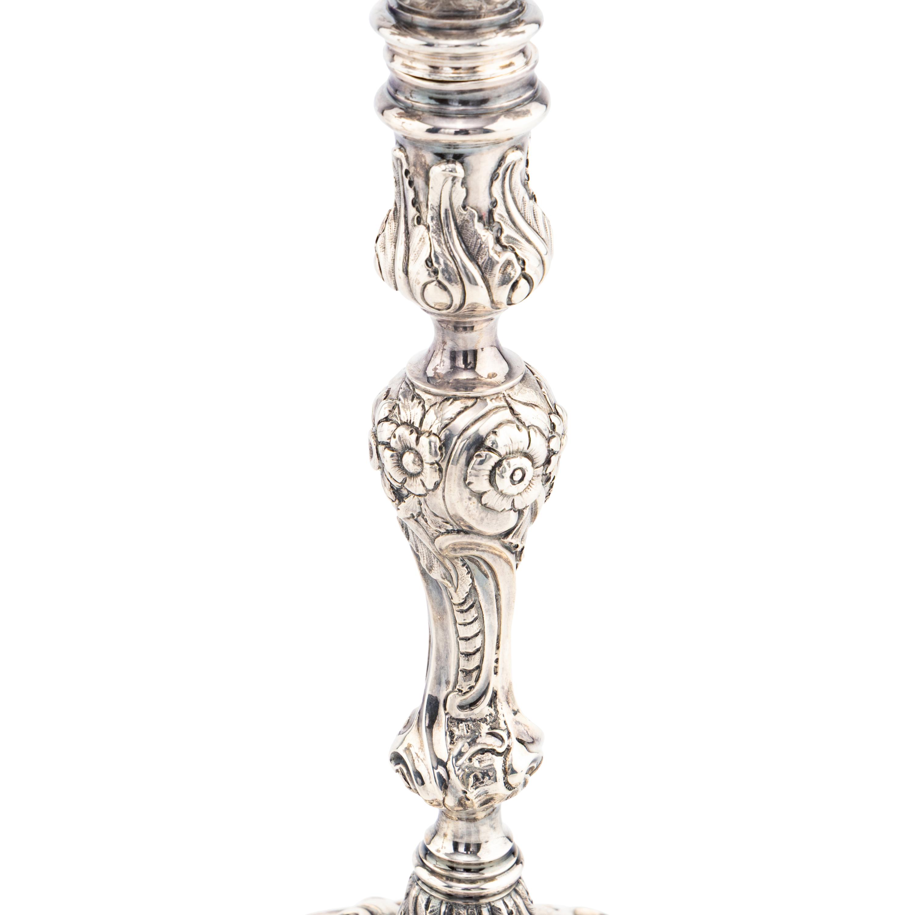 A Pair of George III Silver Two-Light Candelabra