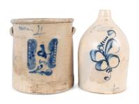 Two Cobalt Decorated Stoneware Articles