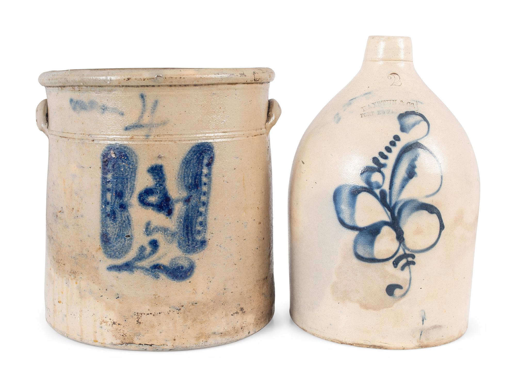 Two Cobalt Decorated Stoneware Articles