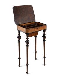 A Continental Part Ebonized Burl Walnut Work Table