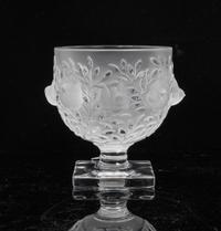A Lalique Molded and Frosted Glass Vase Height 5 1/2 inches.