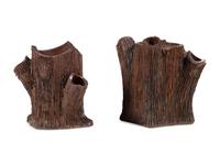 A Pair of Glazed Sewer Tile Treetrunk-Form Lawn Ornaments