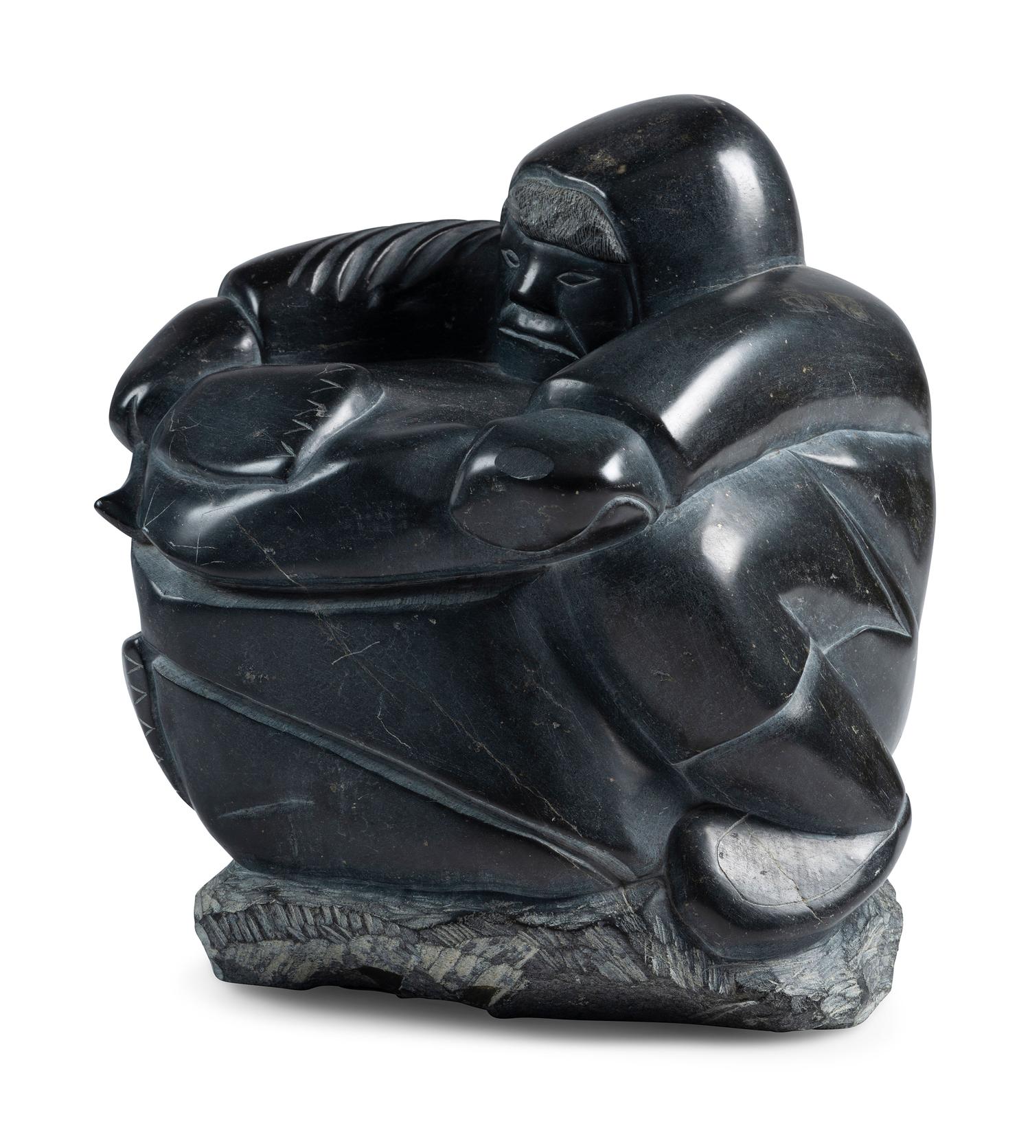 Soapstone Sculpture of Hunter and Walrus