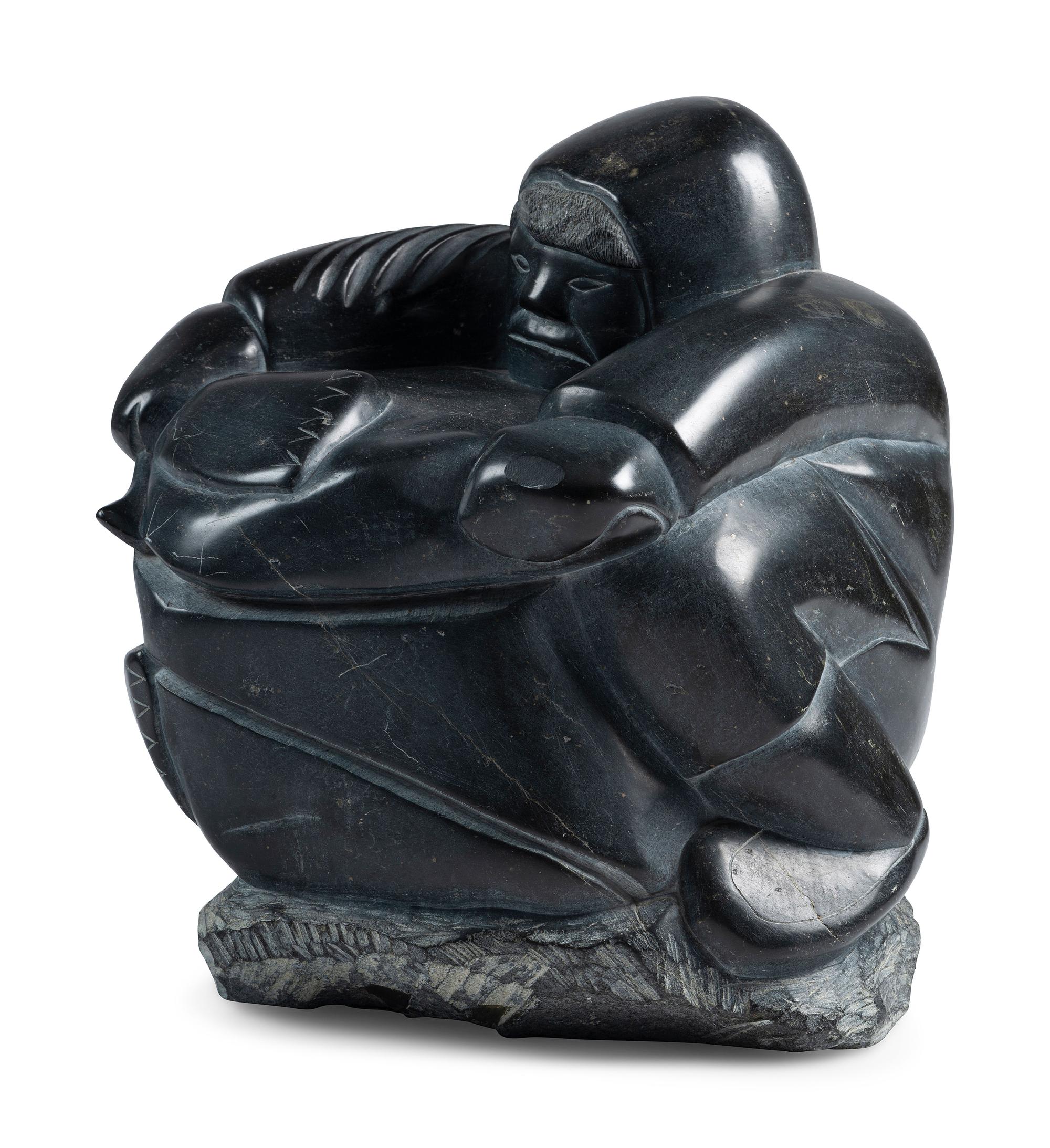 Soapstone Sculpture of Hunter and Walrus