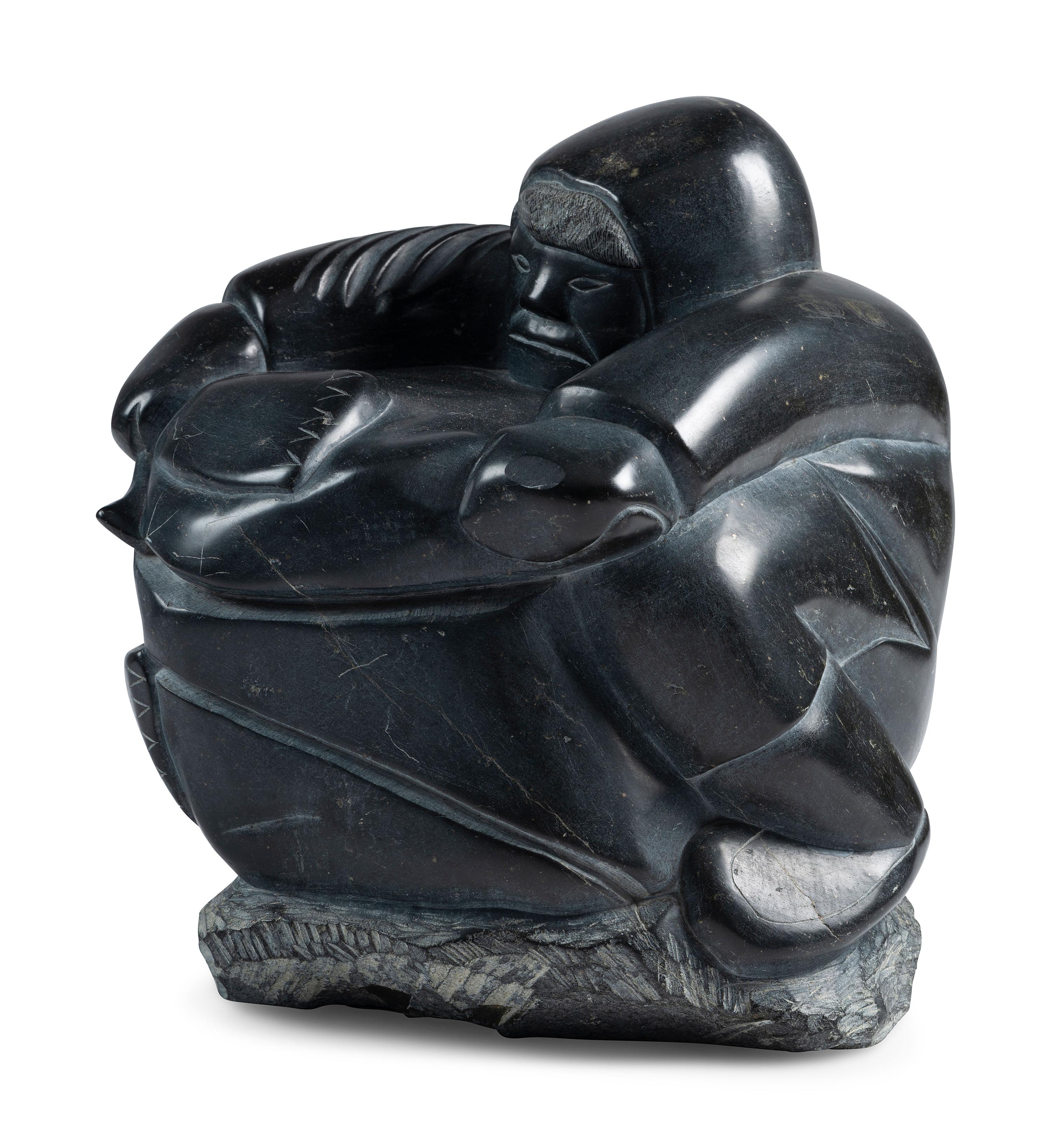 Soapstone Sculpture of Hunter and Walrus