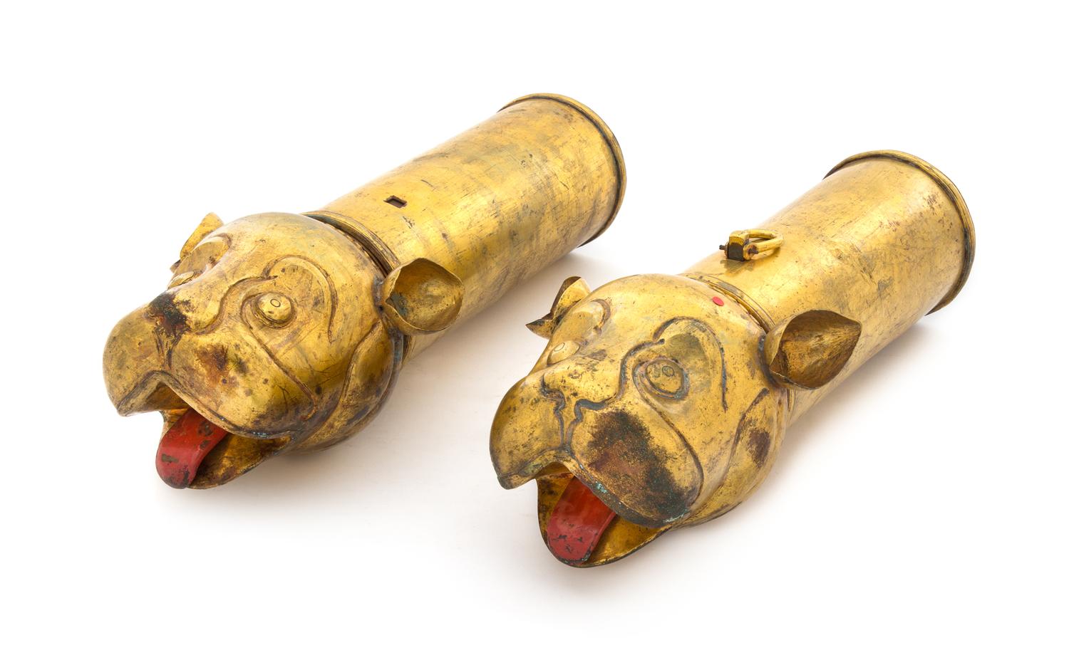 A Pair of Mughal Gilt Bronze Palanquin Handles 18TH/19TH CENTURY Length 14 1/2 inches. — 18TH/19TH CENTURY