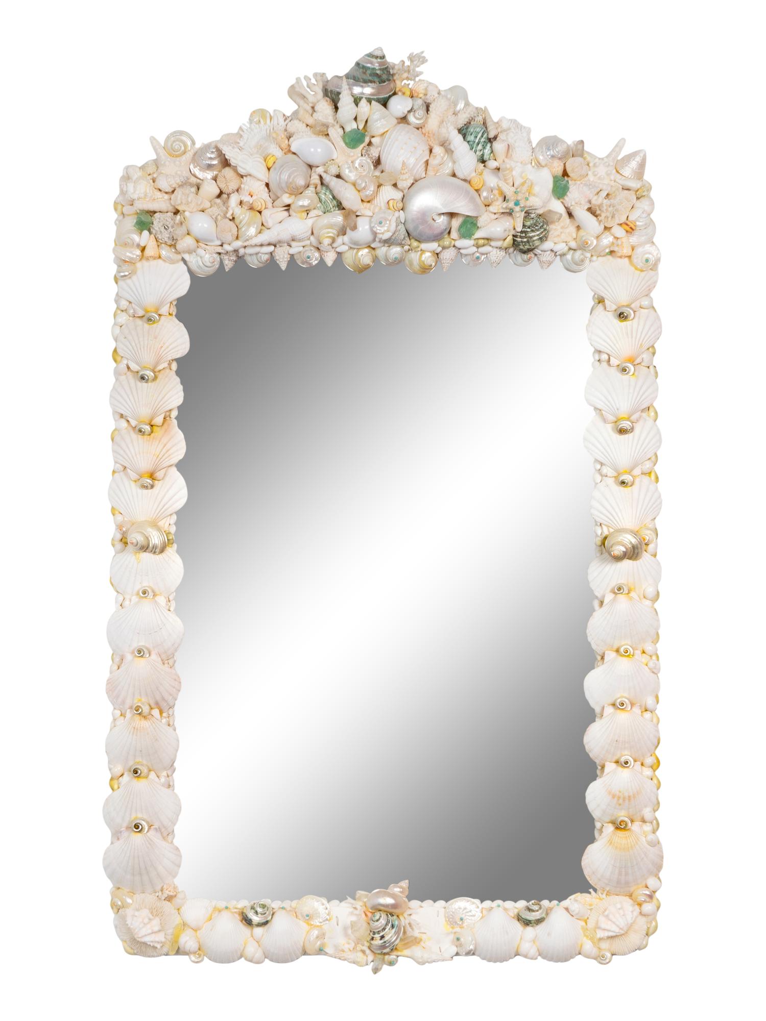 A French Sea Shell, Sea Glass, Rock Crystal and Turquoise Framed Mirror — 20TH CENTURY
