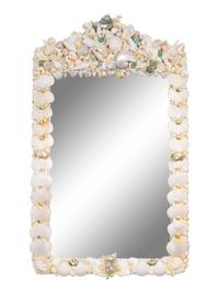 A French Sea Shell, Sea Glass, Rock Crystal and Turquoise Framed Mirror — 20TH CENTURY