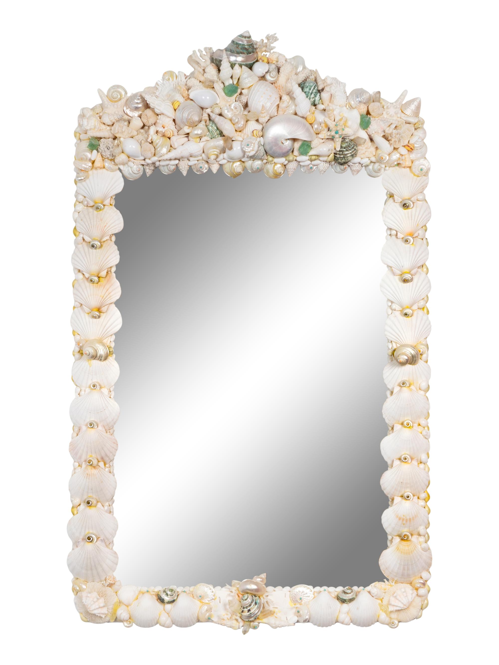 A French Sea Shell, Sea Glass, Rock Crystal and Turquoise Framed Mirror — 20TH CENTURY