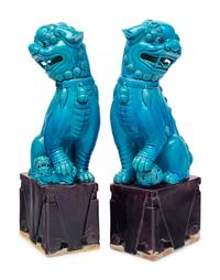 A Pair of Chinese Export Turquoise Glazed Guardian Lions