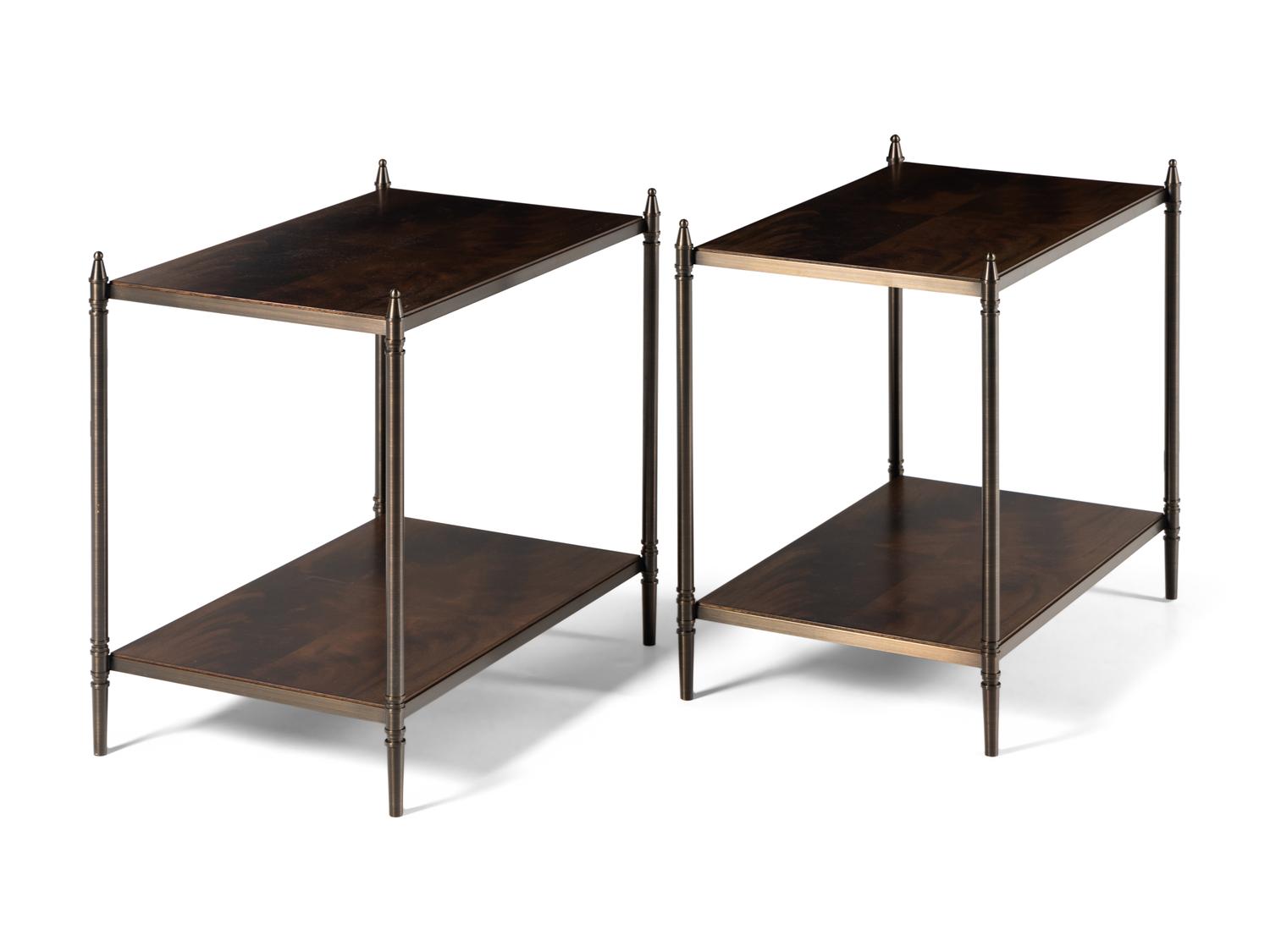 A Pair of Contemporary Bronze and Mahogany Side Tables