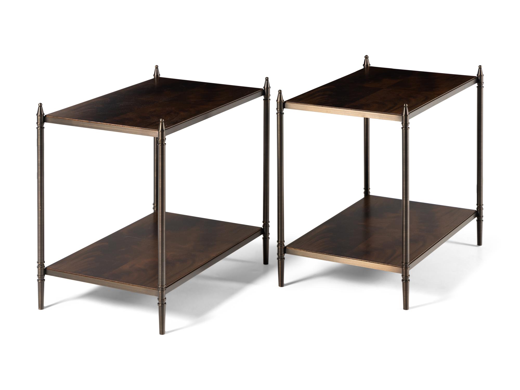 A Pair of Contemporary Bronze and Mahogany Side Tables