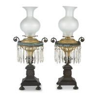 Pair of patinated and gilt-bronze Argand lamps 19th century
