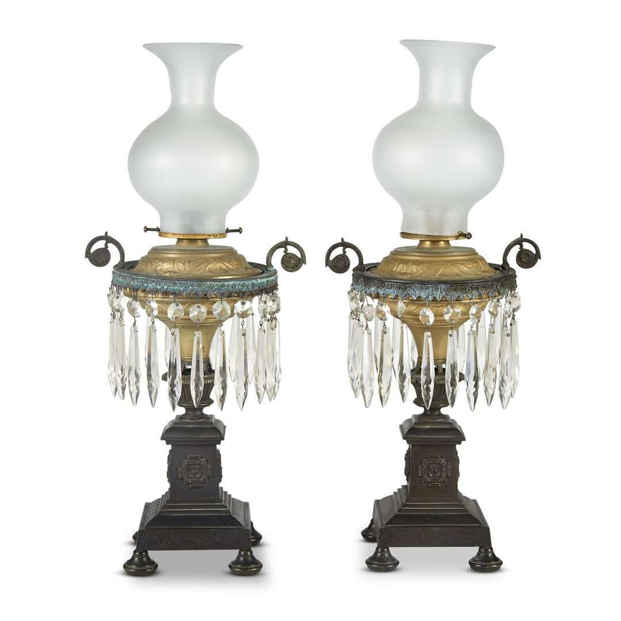 Pair of patinated and gilt-bronze Argand lamps 19th century