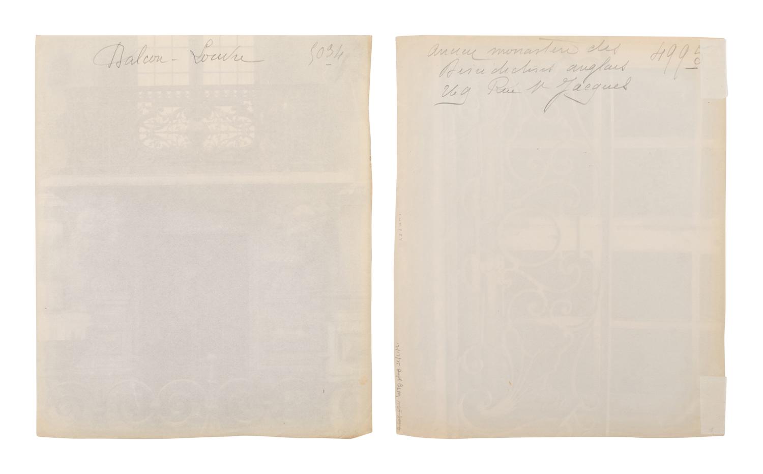 A pair of photographs ( Balcon, Louvre; Ancien Monastère des Bénédictins anglais, 269 rue Saint-Jacques )