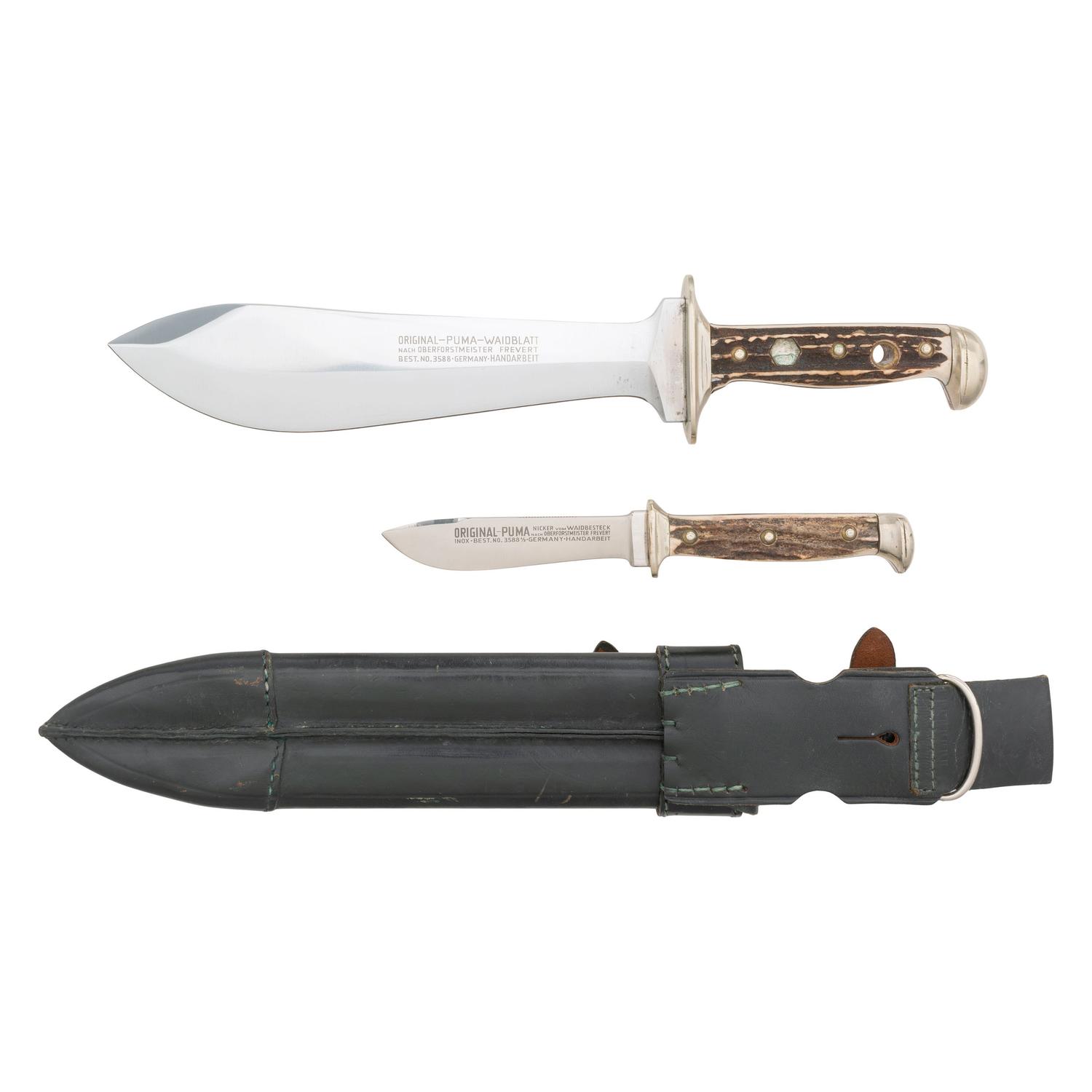 Puma Waidblatt and Nicker Vom Waidbesteck Knife Set in Sheath