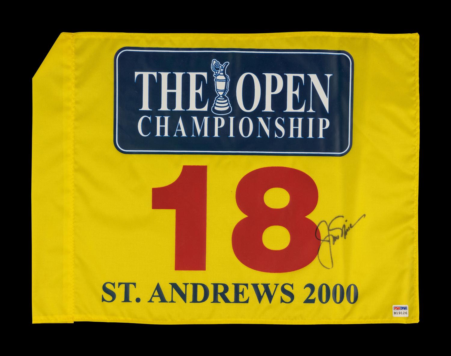 A Group of Four Major Golf Championship Pin Flags (Including Jack Nicklaus and Nick Price Signed British Open Flags),